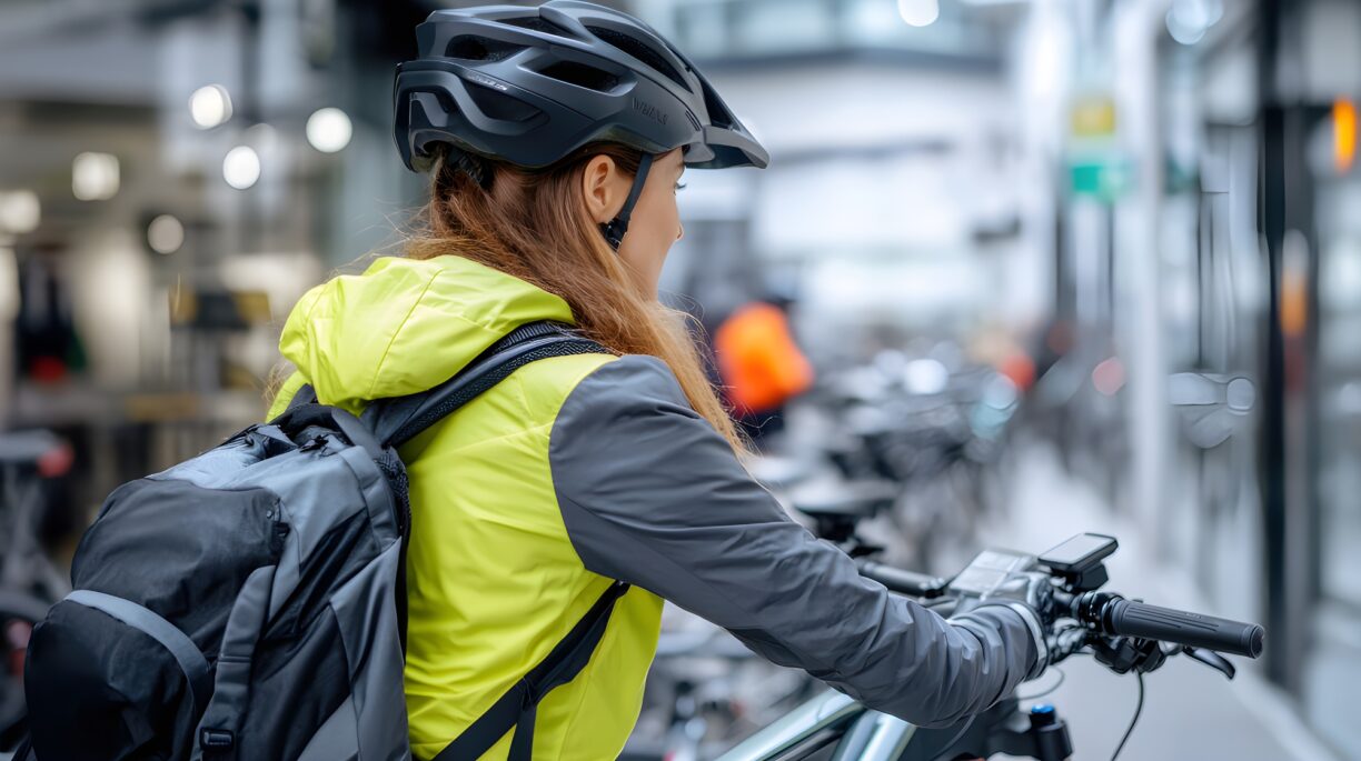 Cyclist wearing appropriate clothing