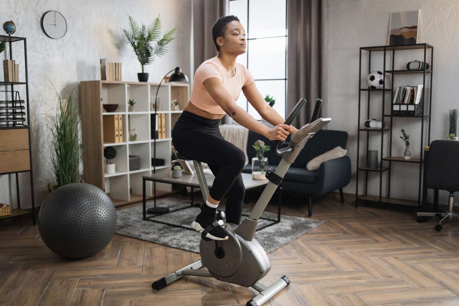 Person on home exercise bike