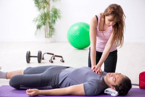 Young man feeling training in first aid