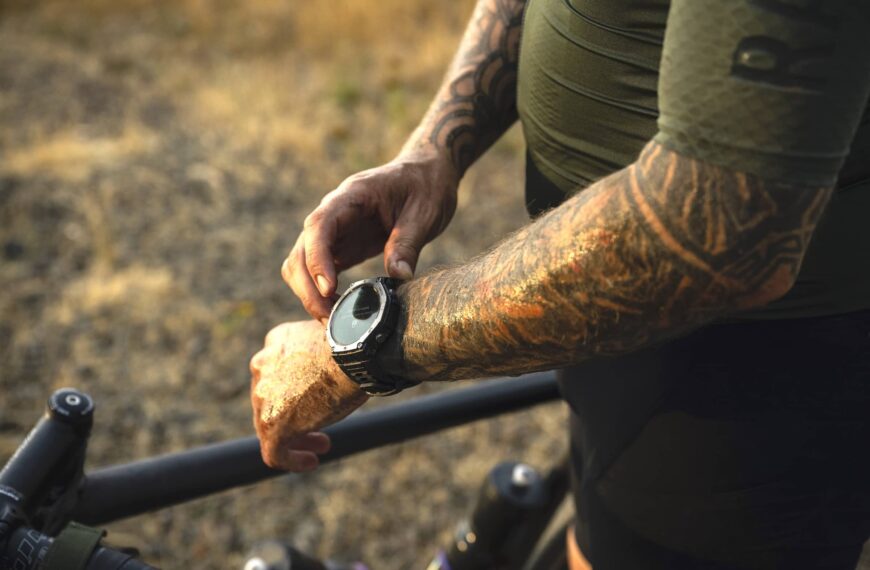 Cyclist wearing Amazfit smartwatch