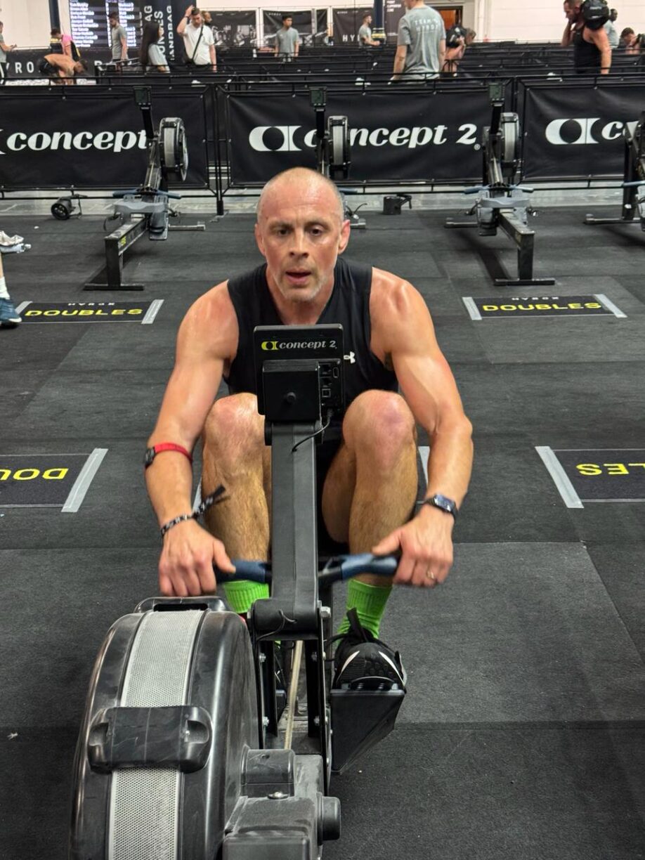 Ben Court on rowing machine at HYROX London