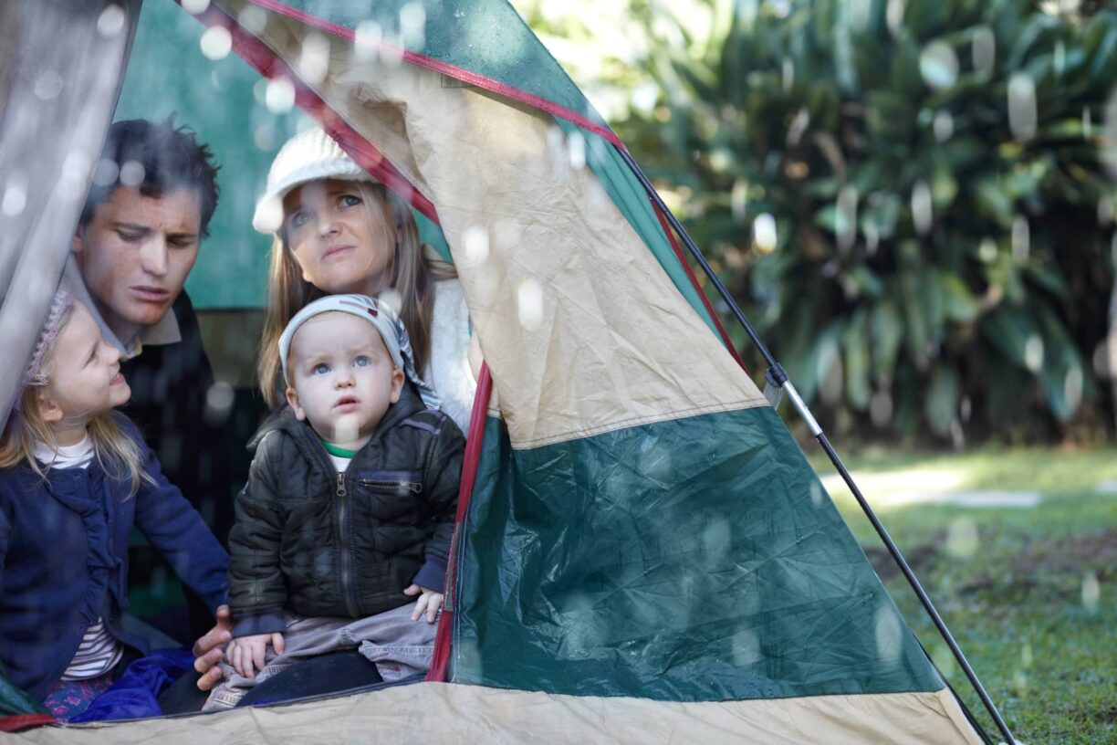 Hearing the rain while you sit in the tent