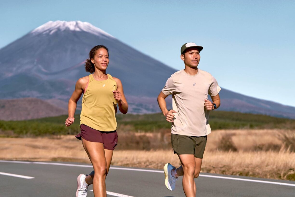 Runners wearing ASICS running shoes