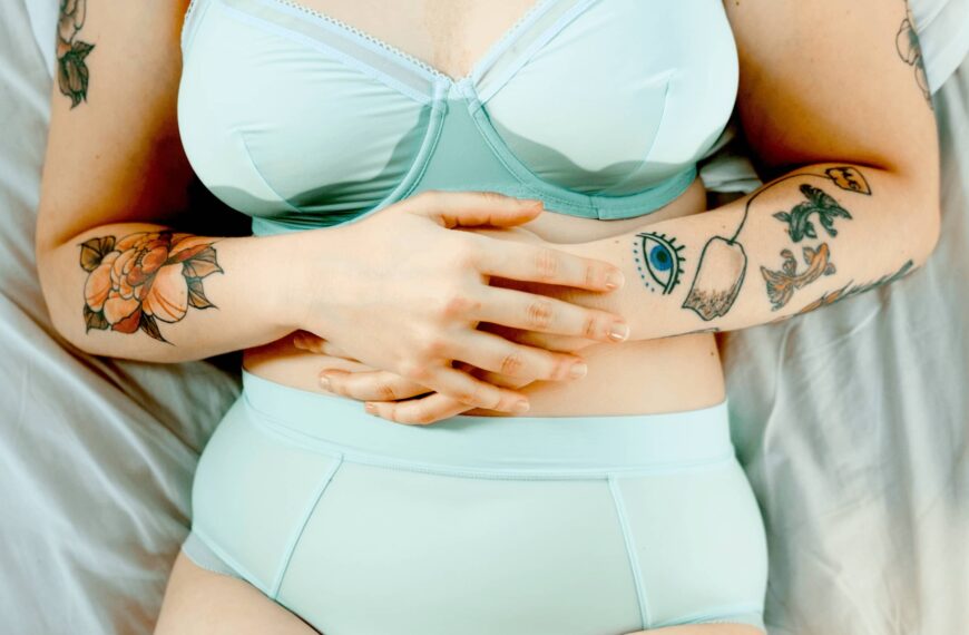 Woman with sweat under her bra