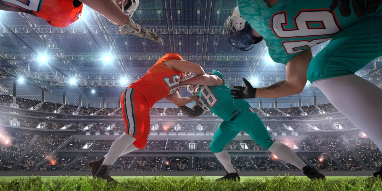 American football players in professional sport stadium