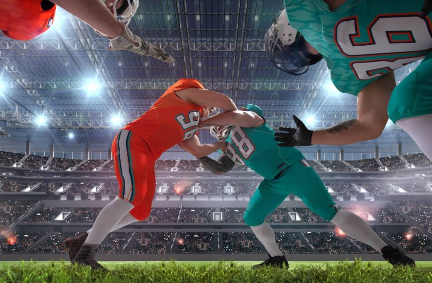 American football players in professional sport stadium
