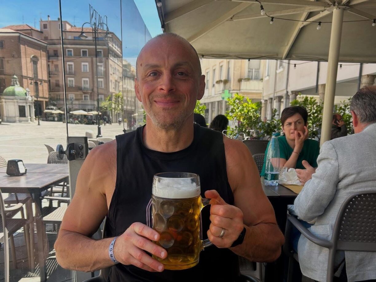 Ben Court enjoys a well deserved beer in Rimini