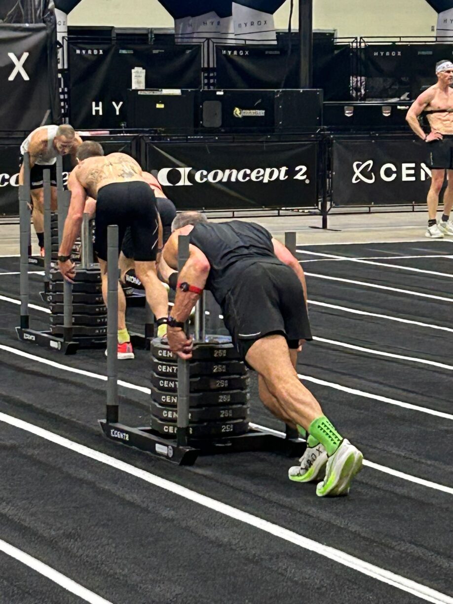 Ben pushing the sled