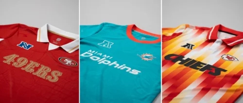 Chiefs, Dolphins and 49ers football shirts