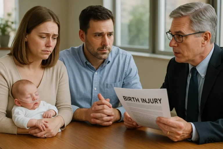 Family with their lawyer after a birth injury