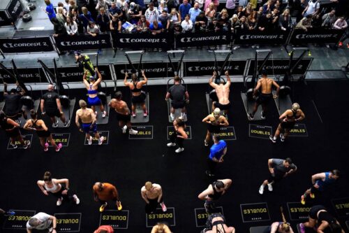 HYROX contestants using Concept2 machines