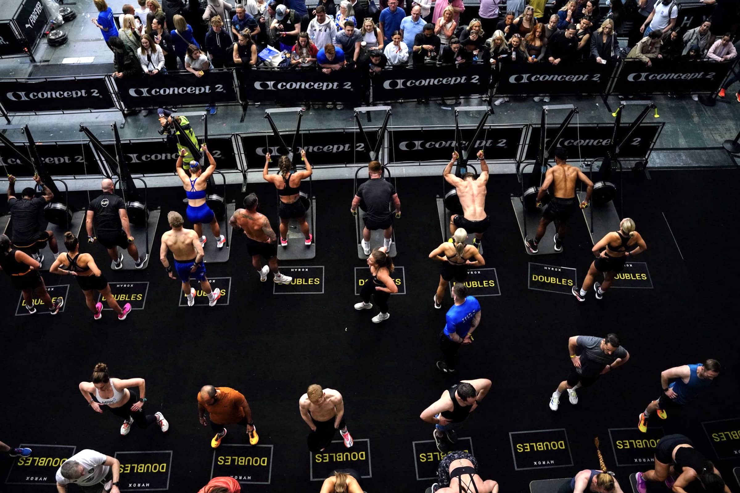 HYROX contestants using Concept2 machines