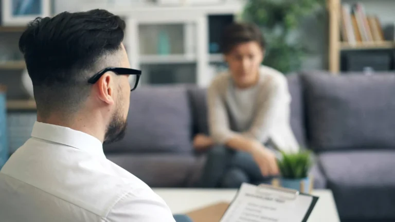 Person talks to counsellor