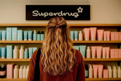 Young person looks at products from Superdrug