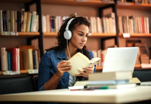 Young student study in the school library