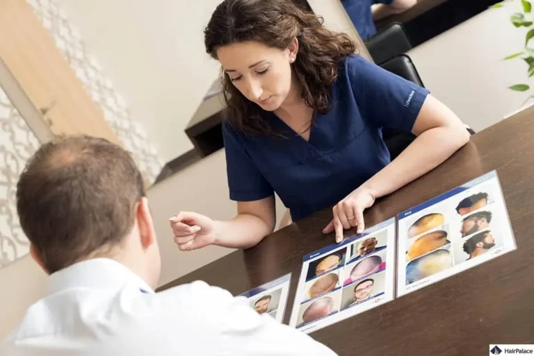 doctor discusses hair transplant cost with patient