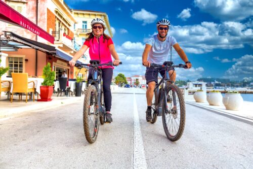 Couple cycling on holiday