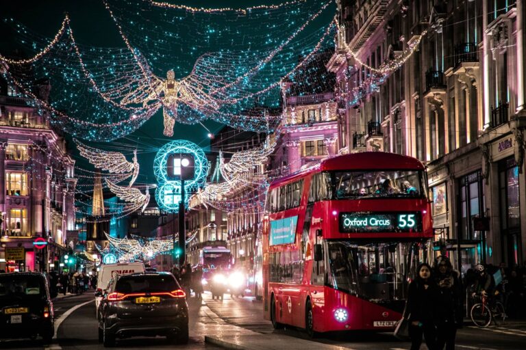 London at Christmas with Red bus