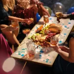Pizza served on table for festive period