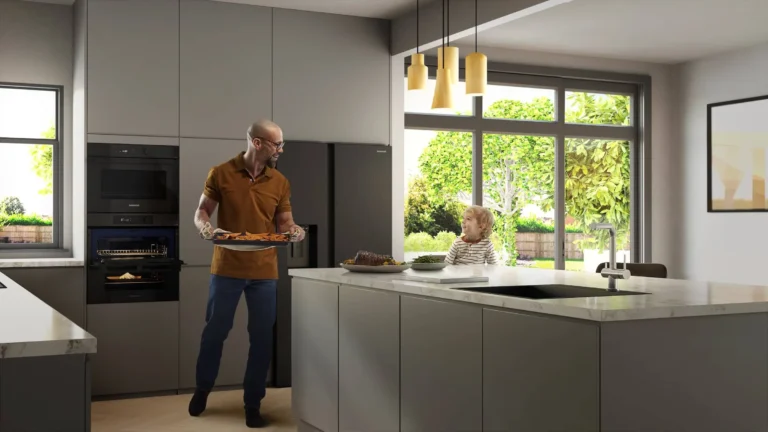 Young Family Using The Samsung Oven