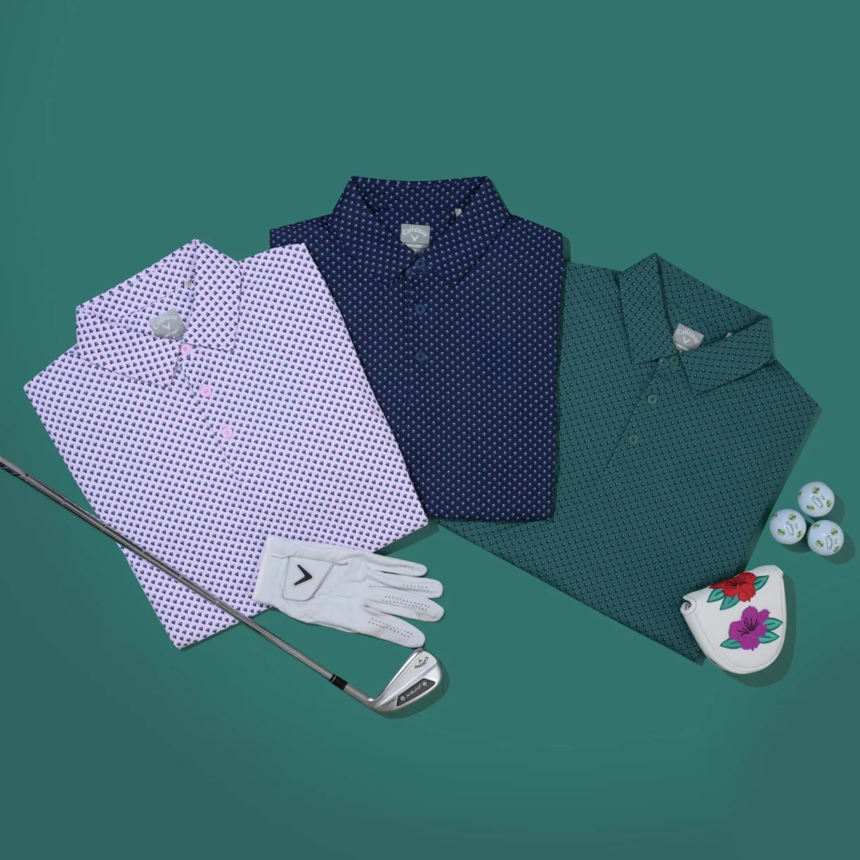 TM Golf Polo in Pink Tulle, Galapagos Green and Peacoat