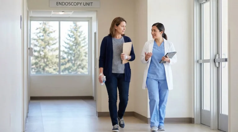 Doctor walks with colleague