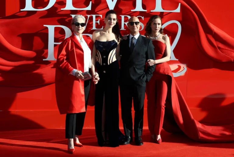 Meryl Streep, Anne Hathaway, Stanley Tucci and Emily Blunt attend The Devil Wears Prada 2 European Premiere at Cineworld Leicester Square on April 22, 2026 in London