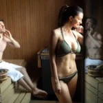 couple relaxing in sauna