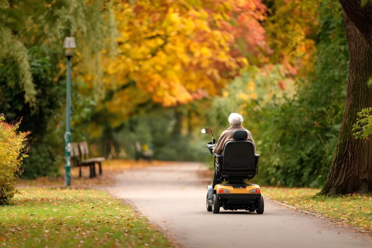 Elderly Person on Mobility Scooter in Park Setting