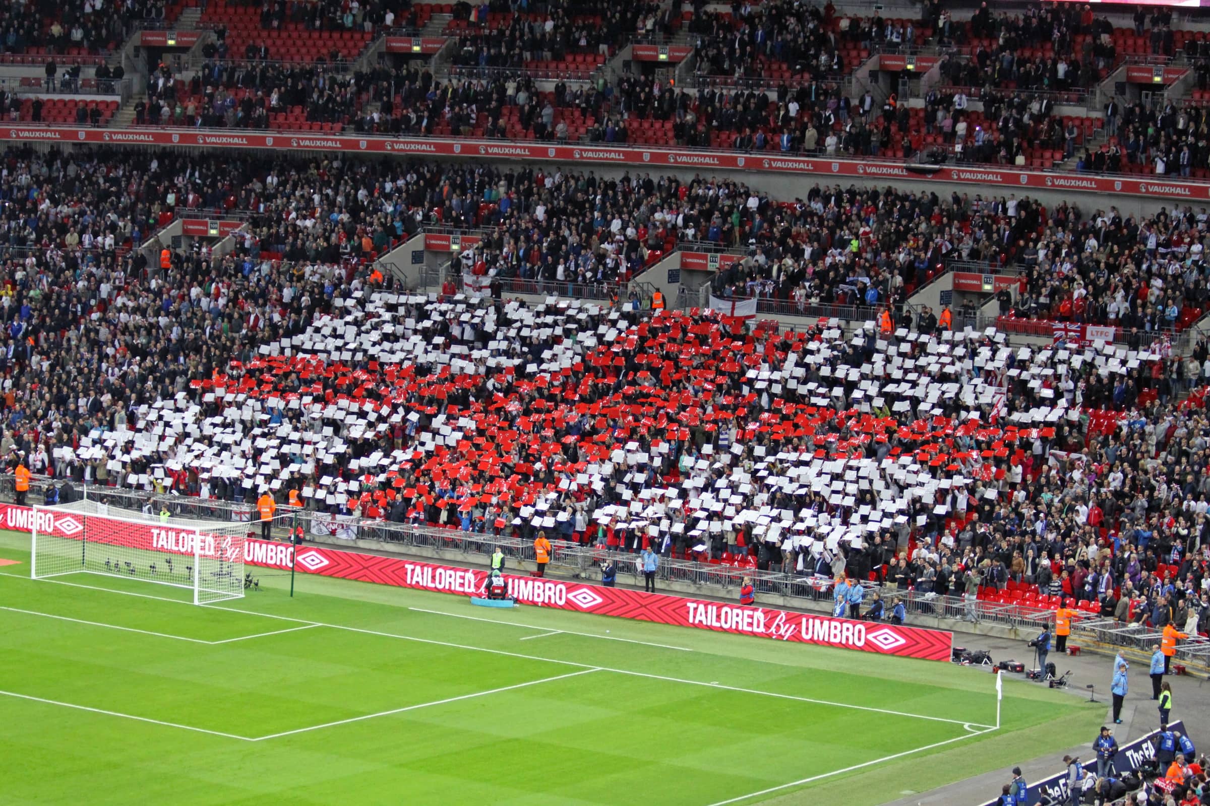 Flag made by English supporter before the kick off of England-San Marino during the hymn God Save the Queen