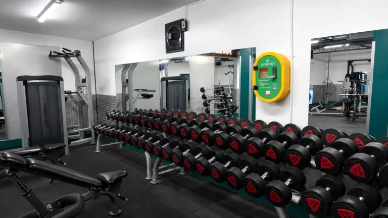 Gym with Defibrilator on the wall
