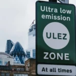 Signs indicating Ultra Low Emission Zone ULEZ on a street in London