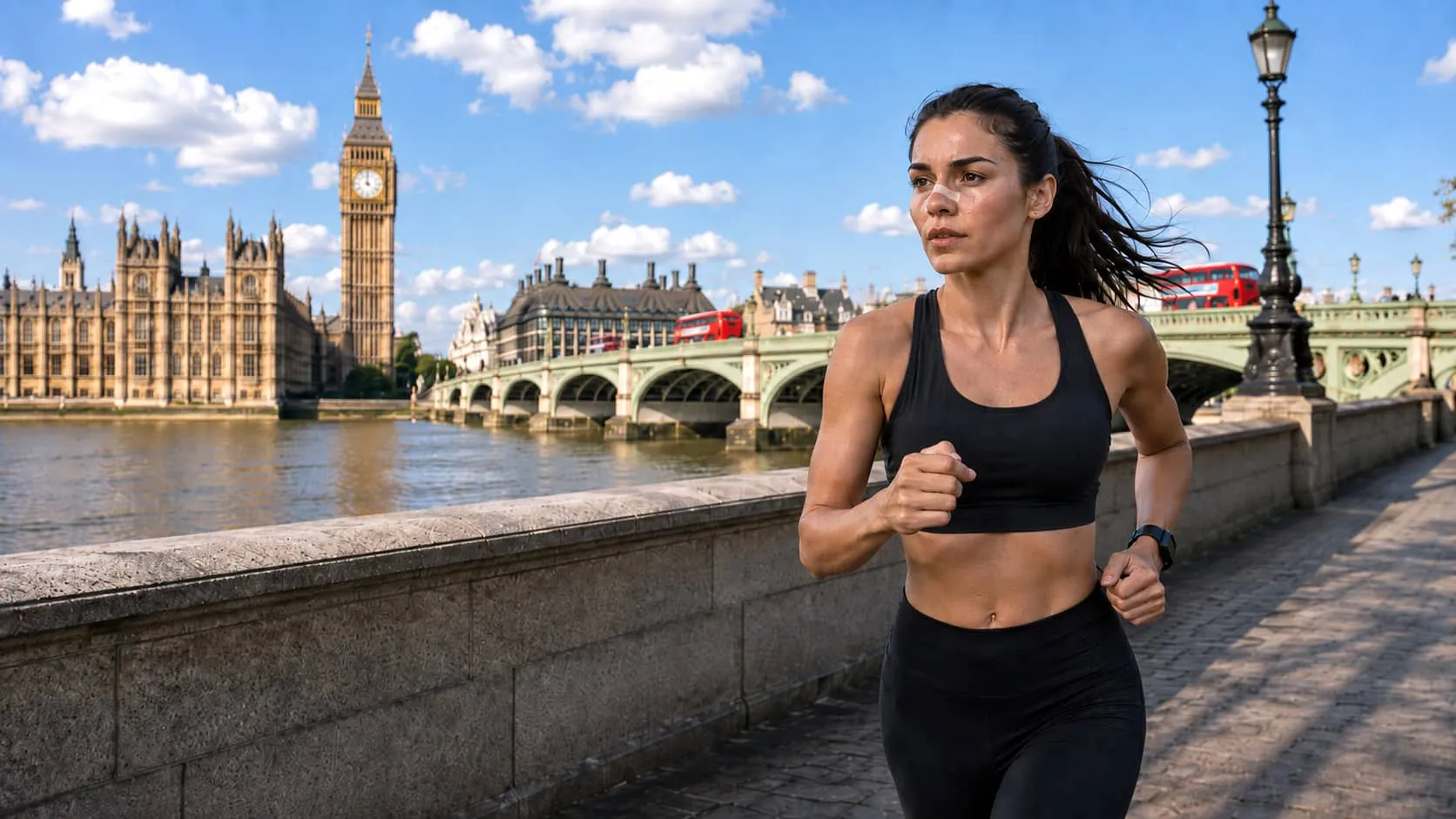 Female runner wearing nasal strip