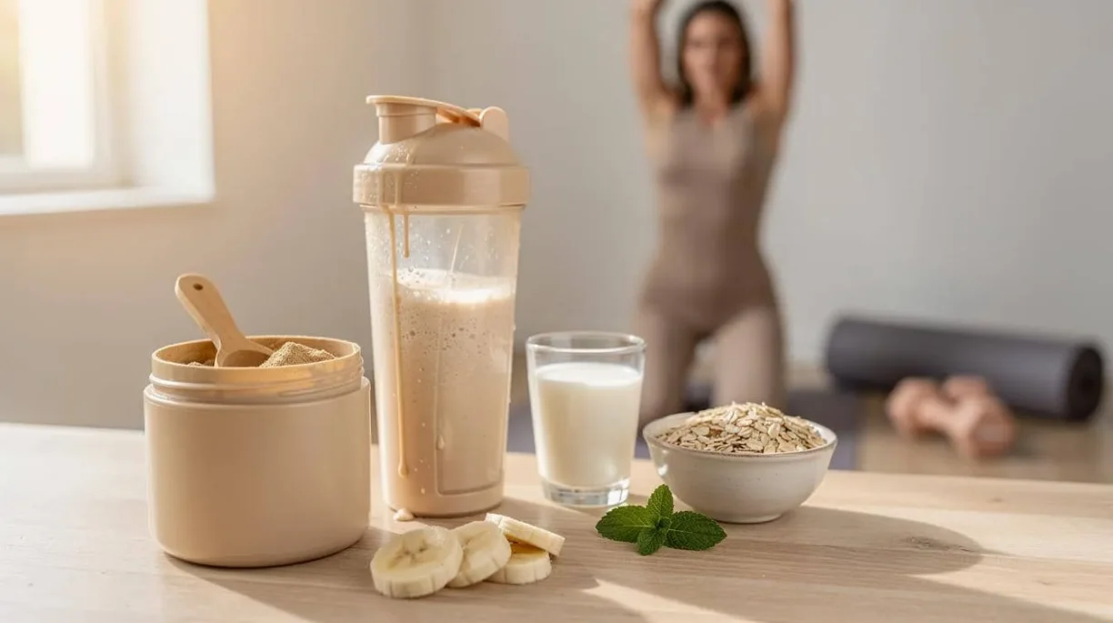 Protein Powder Drink with Slices of Banana