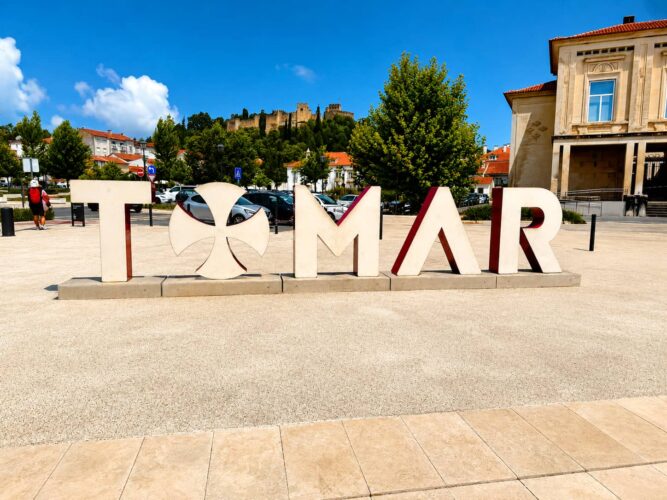 Tomar Sign at the Train Station Square