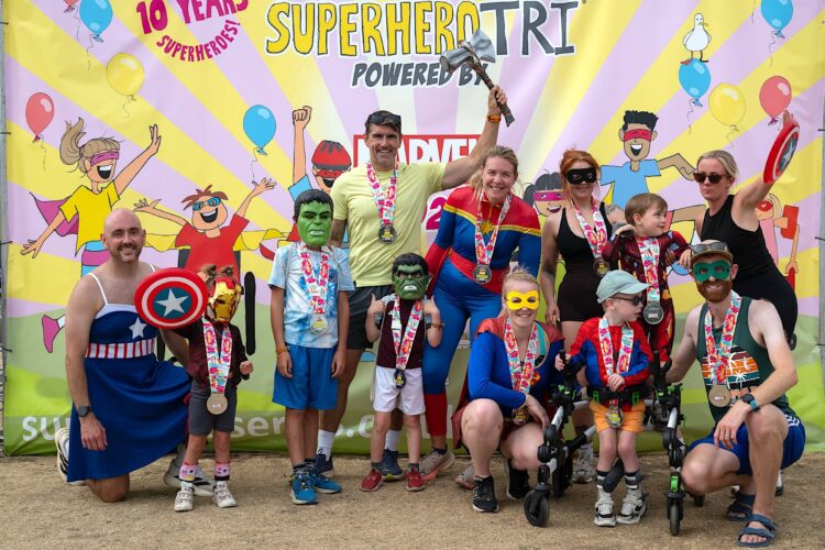 Photoboard celebration at the 2026 Superhero Tri, powered by Marvel