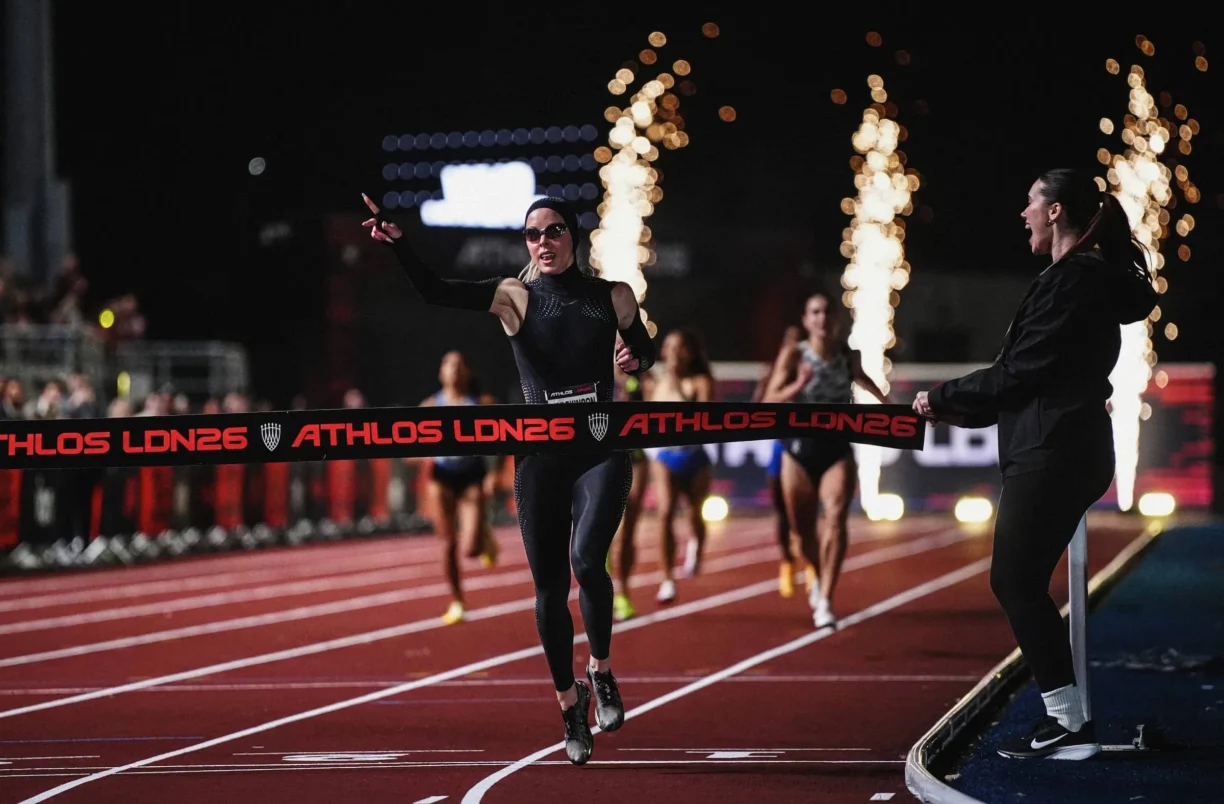 Keely Hodgkinson, wearing her one-of-one Nike speed suit, won the 800m race in a time of 1:56.40 at the Athlos London meet on Friday, September 18 2026