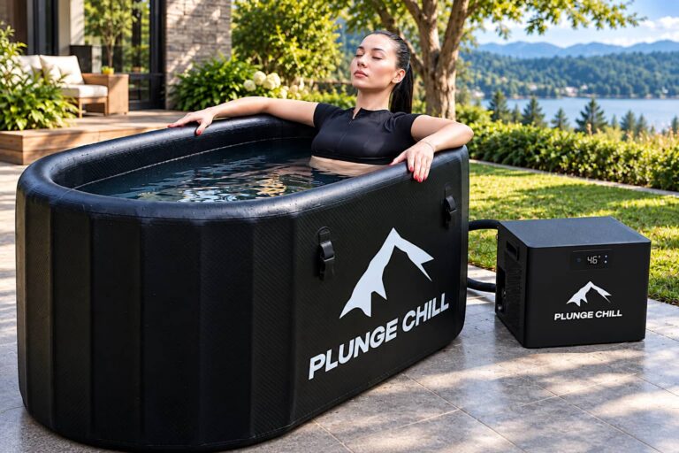 Woman in plunge chill tub