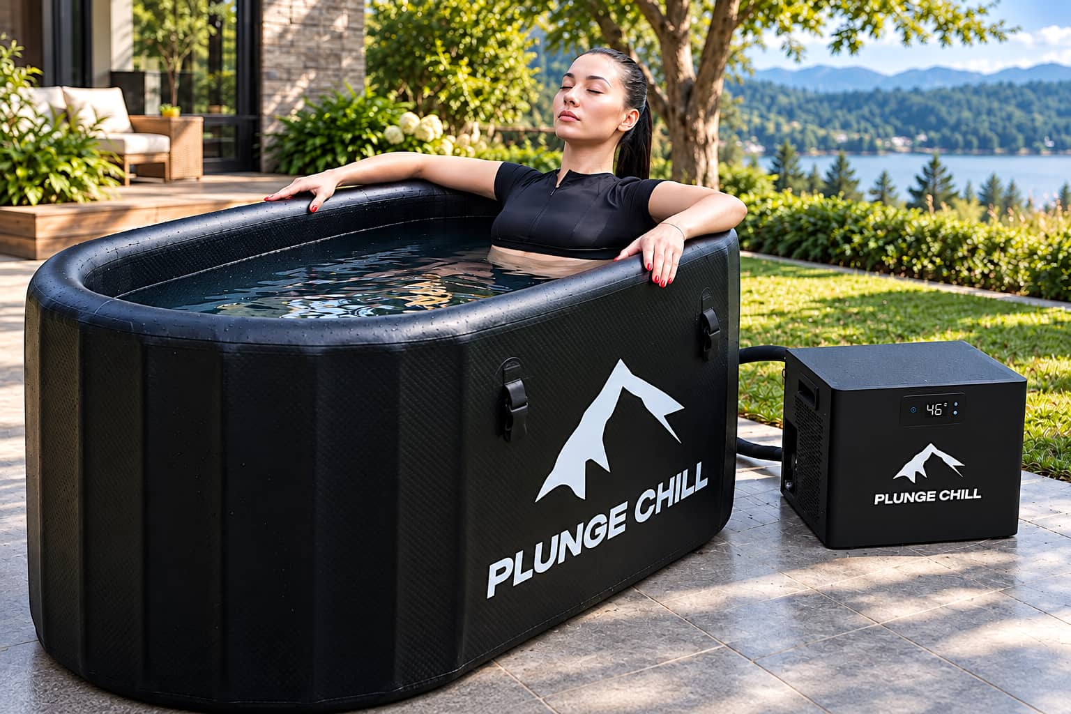 Woman in plunge chill tub